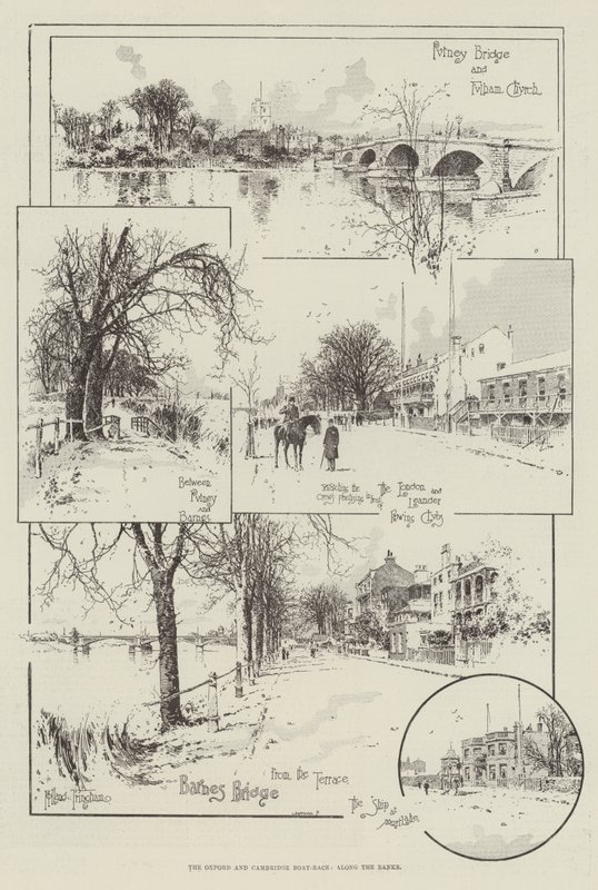 La carrera de botes de Oxford y Cambridge, a lo largo de las orillas de Joseph Holland Tringham