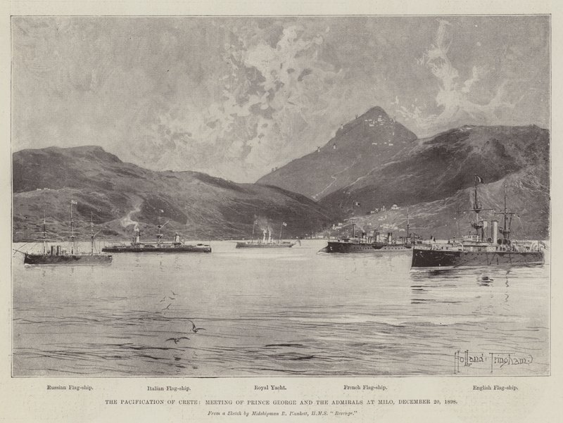 La pacificación de Creta, reunión del Príncipe Jorge y los almirantes en Milo, 20 de diciembre de 1898 de Joseph Holland Tringham