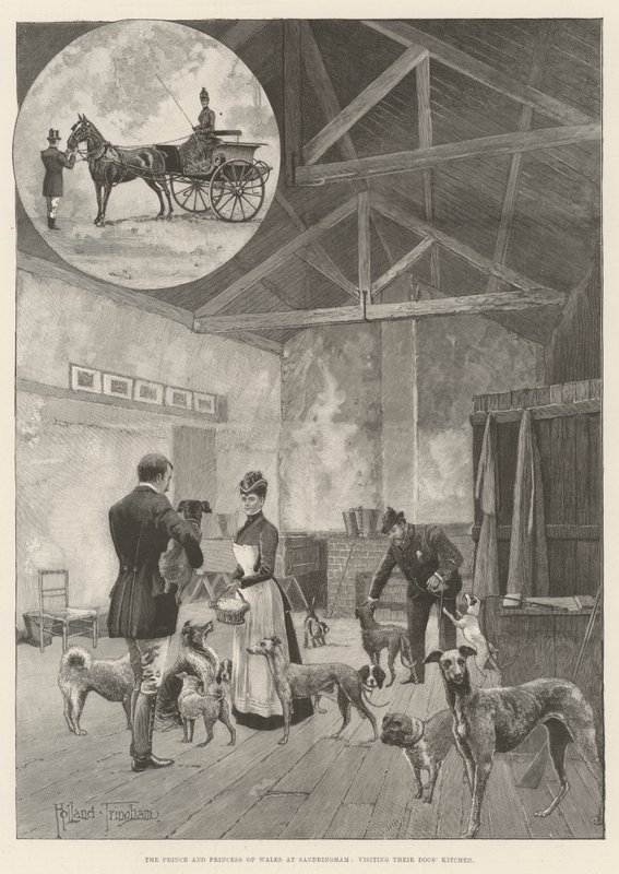 El Príncipe y la Princesa de Gales en Sandringham, visitando la cocina de sus perros de Joseph Holland Tringham