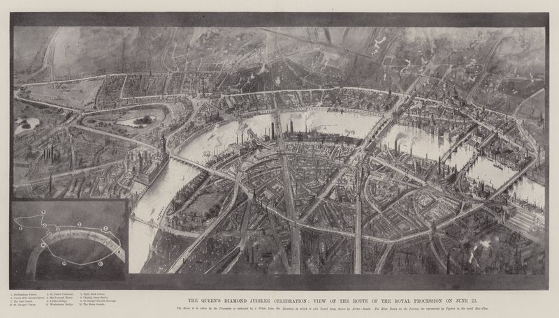 Celebración del Jubileo de Diamante de la Reina, Vista de la Ruta del Desfile Real el 22 de Junio de Joseph Holland Tringham