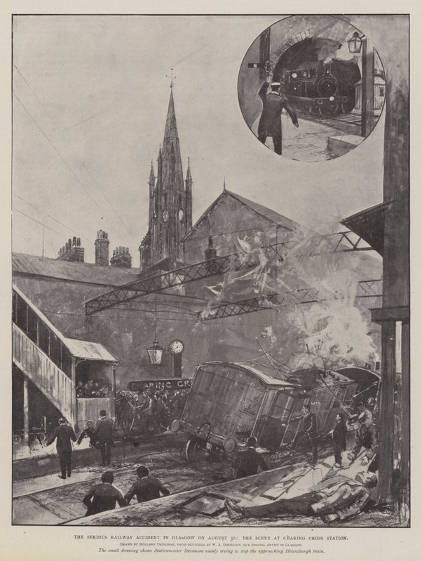 El grave accidente ferroviario en Glasgow el 30 de agosto, la escena en la estación de Charing Cross de Joseph Holland Tringham