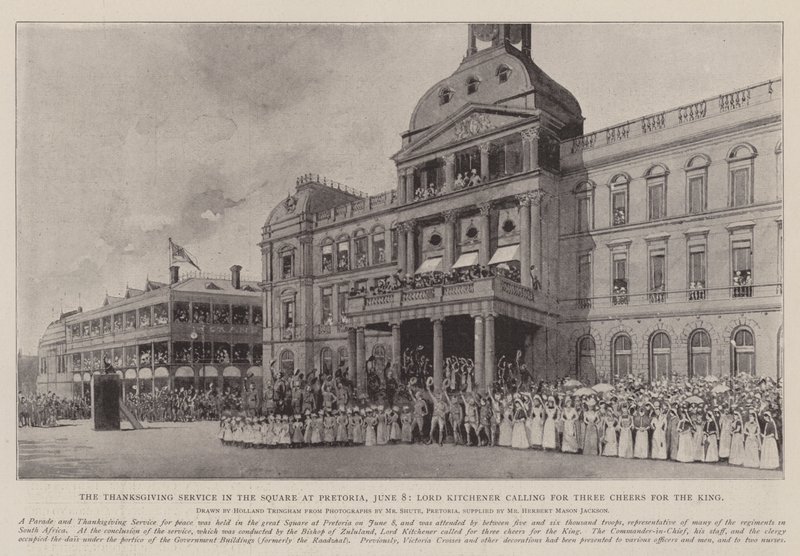 El servicio de acción de gracias en la plaza de Pretoria, 8 de junio, Lord Kitchener pidiendo tres hurras por el rey de Joseph Holland Tringham