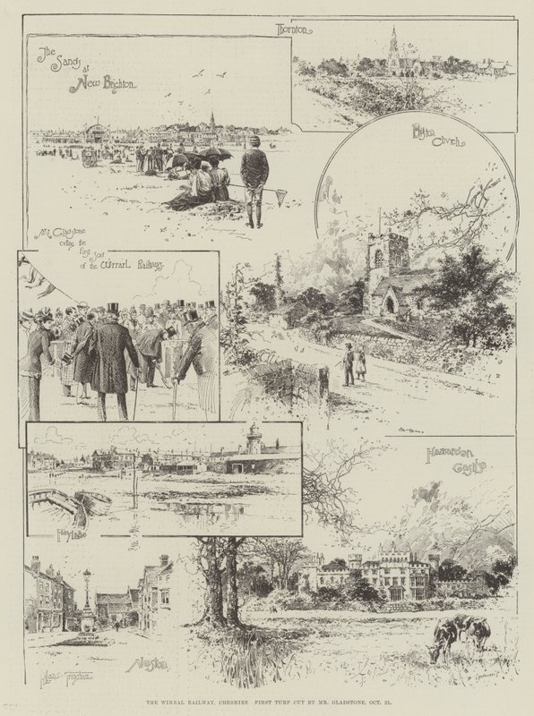 El ferrocarril de Wirral, Cheshire, primer césped cortado por el Sr. Gladstone, 21 de octubre de Joseph Holland Tringham