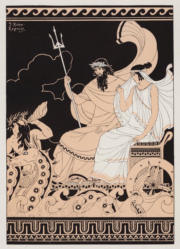 Poseidón y Anfitrite (litografía en color) de Joseph Kuhn Regnier