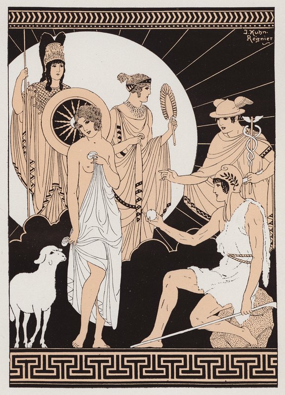 El Juicio de París (litografía en color) de Joseph Kuhn Regnier