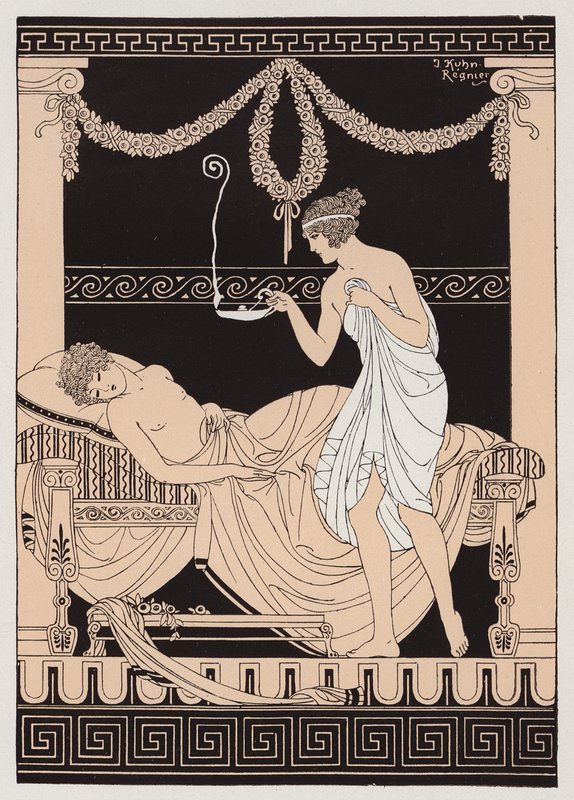 Eros y Psique (litografía en color) de Joseph Kuhn Regnier