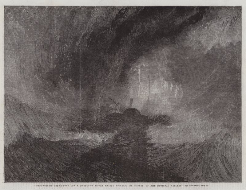 Tormenta de nieve, barco de vapor en la boca de un puerto haciendo señales, en la Galería Nacional de Joseph Mallord William Turner