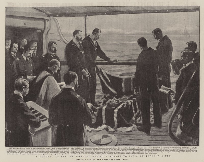 Un funeral en el mar, un incidente durante un viaje a la India a bordo de un transatlántico de Joseph Nash