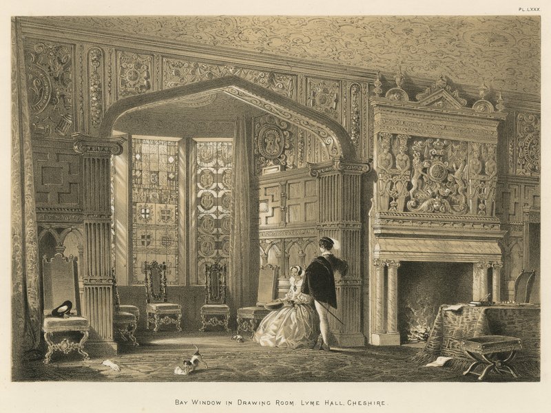 Ventana de bahía en la sala de dibujo, Lyme Hall, Cheshire de Joseph Nash