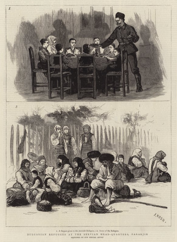 Refugiados búlgaros en el cuartel general serbio, Parakjin de Joseph Nash
