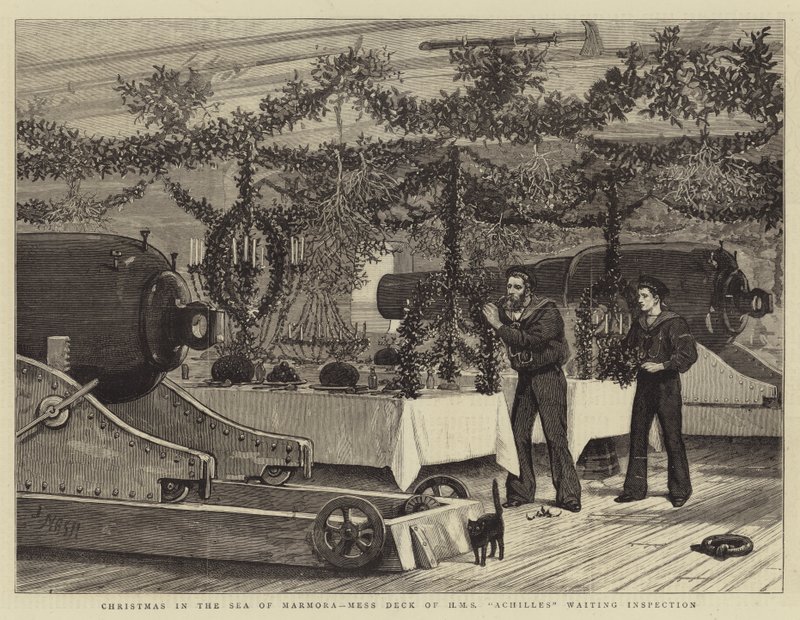 Navidad en el Mar de Mármara, cubierta de la HMS Achilles esperando inspección de Joseph Nash
