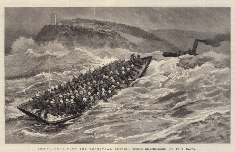 Volviendo a casa desde el Transvaal, tropas británicas reembarcando en el puerto de Natal de Joseph Nash