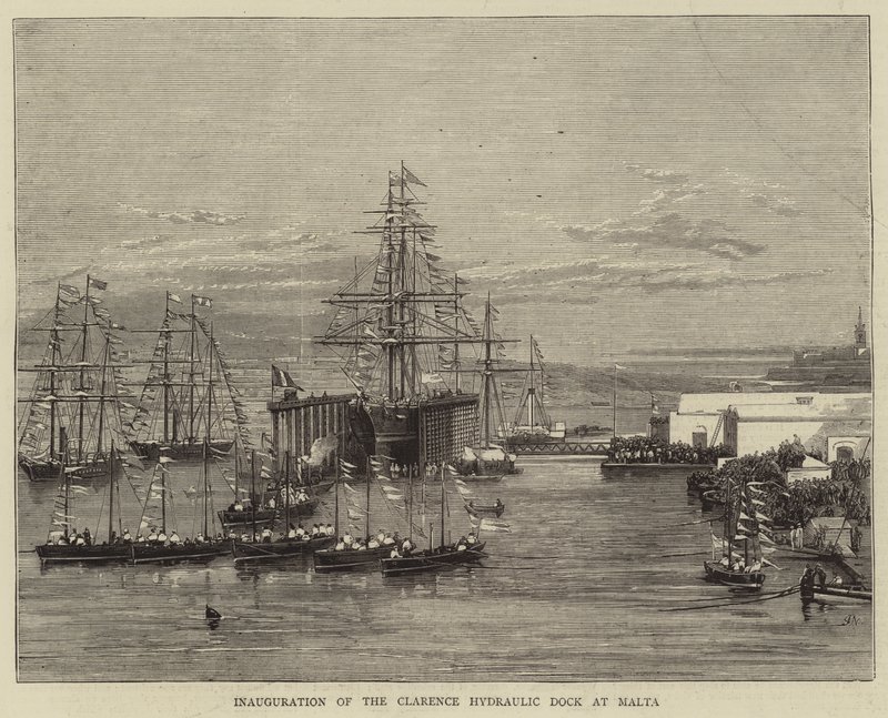 Inauguración del Muelle Hidráulico Clarence en Malta de Joseph Nash