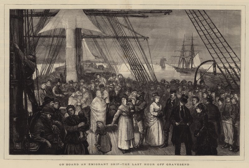 A bordo de un barco de emigrantes, la última hora frente a Gravesend de Joseph Nash