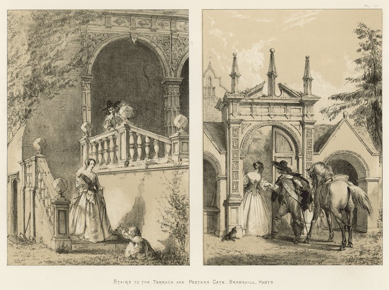 Escaleras a la terraza y puerta trasera, Bramshill, Hants de Joseph Nash