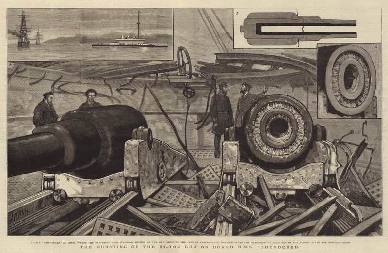 La Explosión del Cañón de 38 Toneladas a Bordo del HMS Thunderer de Joseph Nash