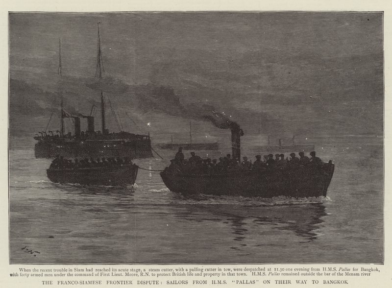 La Disputa Fronteriza Franco-Siamesa, Marineros del HMS Pallas en Camino a Bangkok de Joseph Nash