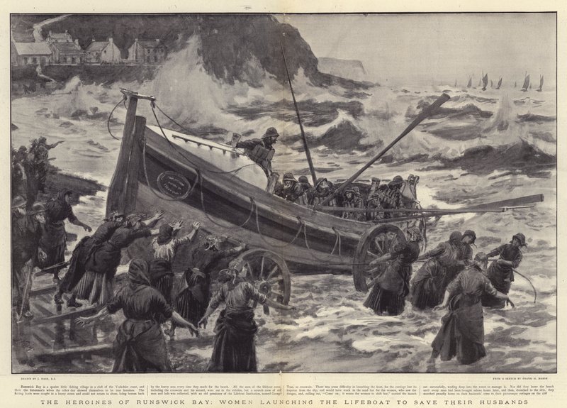 Las Heroínas de Runswick Bay, Mujeres lanzando el Bote Salvavidas para salvar a sus Maridos de Joseph Nash