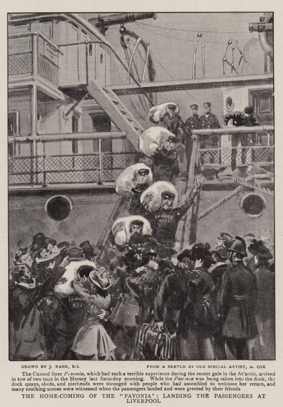 El regreso del Pavonia, desembarcando a los pasajeros en Liverpool de Joseph Nash