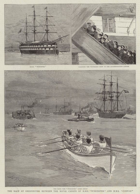 La Carrera en Greenhithe entre los Cadetes Navales del HMS Worcester y HMS Conway de Joseph Nash