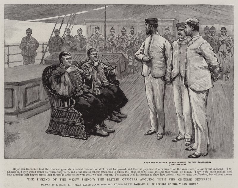El hundimiento del Kow Shing, los oficiales británicos discutiendo con los generales chinos de Joseph Nash