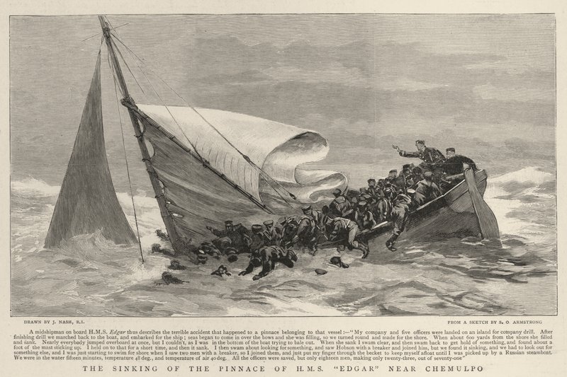El hundimiento del pinaza del H M S Edgar cerca de Chemulpo de Joseph Nash