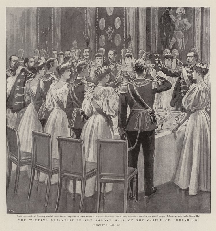 El desayuno de bodas en el Salón del Trono del Castillo de Ehrenburg de Joseph Nash