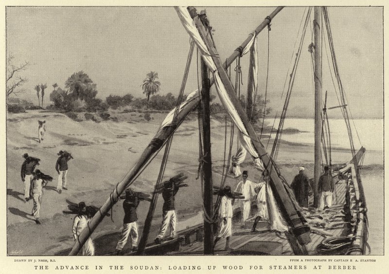 El avance en Sudán, cargando Madera para Vapores en Berber de Joseph Nash