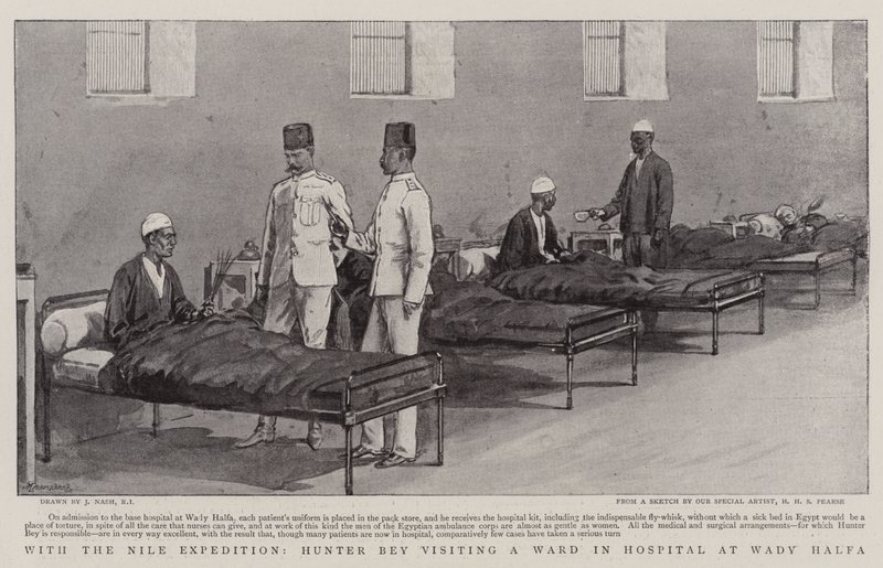 Con la Expedición del Nilo, Hunter Bey visitando una sala en el hospital en Wady Halfa de Joseph Nash
