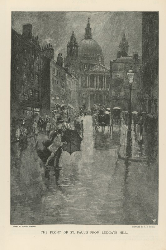 La fachada de la Catedral de San Pablo desde Ludgate Hill de Joseph Pennell