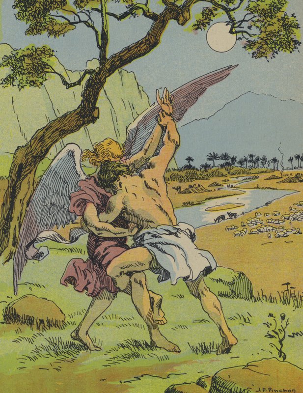 Jacob luchando con el ángel (litografía en color) de Joseph Porphyre Pinchon