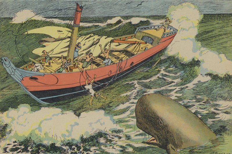 Jonás y la ballena (litografía en color) de Joseph Porphyre Pinchon