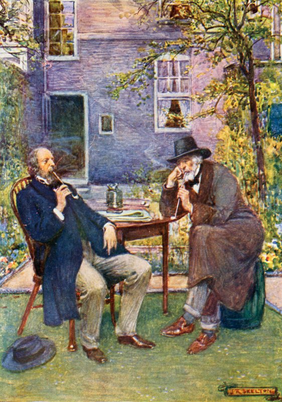 Carlyle (derecha) y Tennyson hablando y fumando de Joseph Ratcliffe Skelton