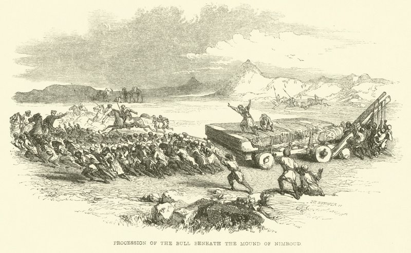 Procesión del toro bajo el Montículo de Nimrud de Josiah Wood Whymper
