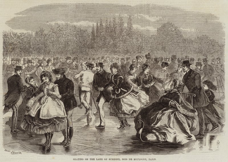 Patinaje en el Lago de Suresne, Bois de Boulogne, París de Jules Pelcoq