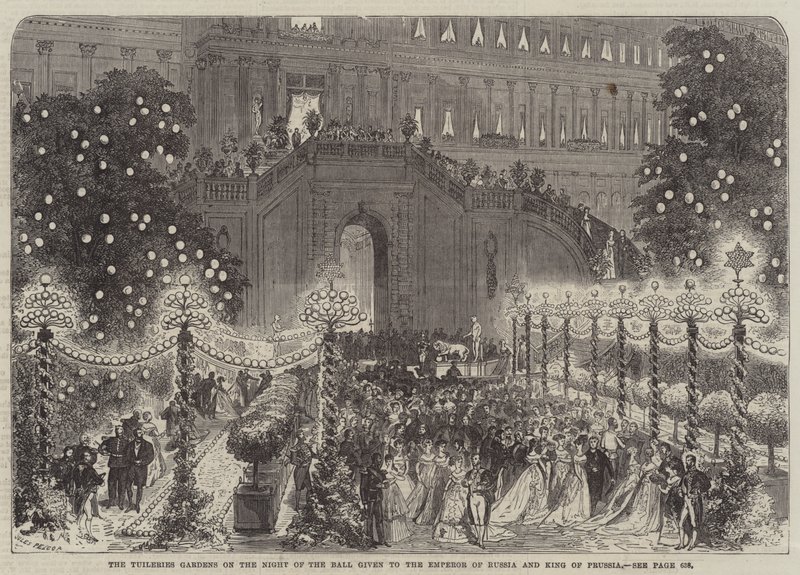 Los Jardines de las Tullerías en la Noche del Baile dado al Emperador de Rusia y al Rey de Prusia de Jules Pelcoq