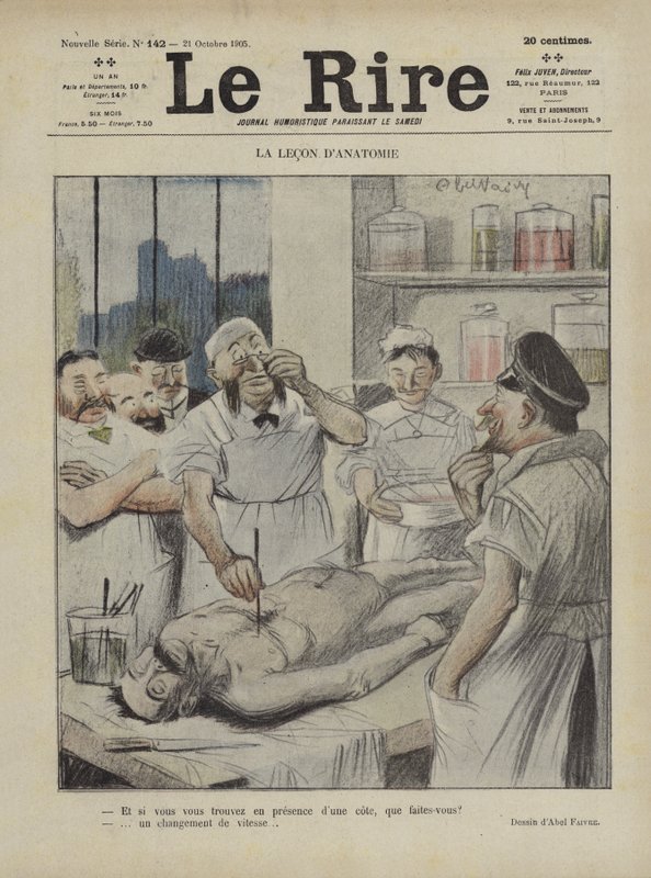 La lección de anatomía. Ilustración para Le Rire de Jules Abel Faivre