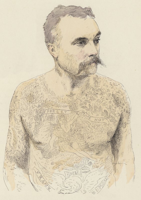 Tatuajes (litografía en color) de Jules Arsene (after) Garnier