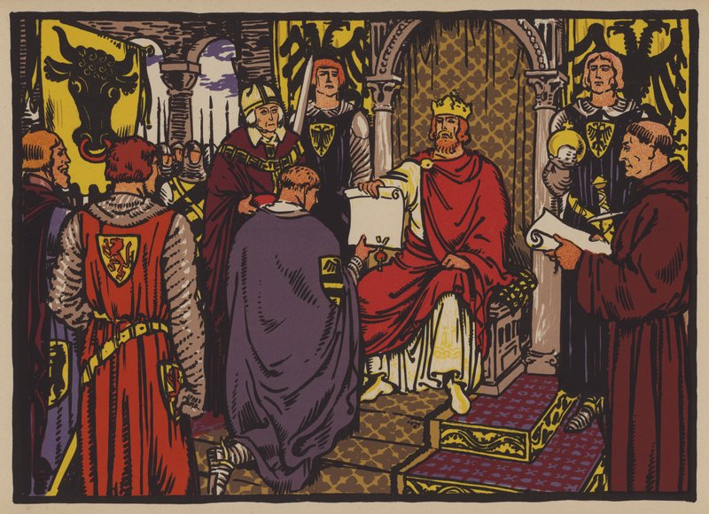 El emperador del Sacro Imperio Romano Germánico Enrique VII otorgando inmediatez imperial al Cantón de Uri de Jules Courvoisier