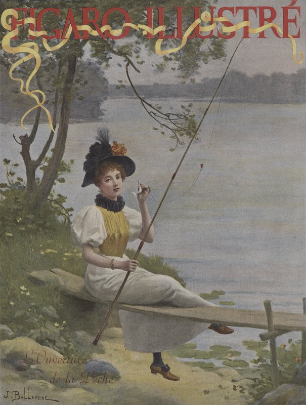 La apertura de la temporada de pesca. Portada de Le Figaro Illustré, julio 1896 de Jules Frederic Ballavoine