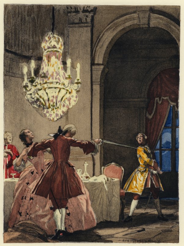 Ilustración para las memorias de Casanova (litografía en color) de Jules Marie Auguste Leroux