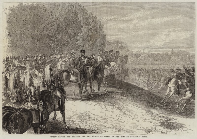 Revisión ante el Emperador y el Príncipe de Gales en el Bois de Boulogne, París de Jules Pelcoq