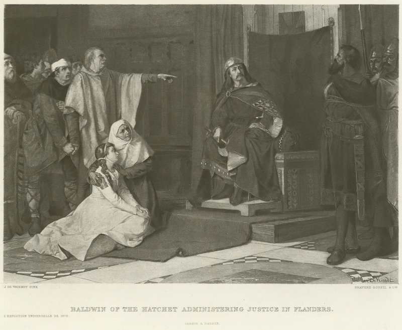 Baldwin del Hacha administrando justicia en Flandes (grabado) de Juliaan de Vriendt