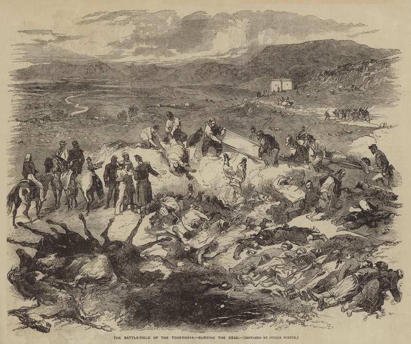 El campo de batalla del Tchernaya, enterrando a los muertos de Julian Portch