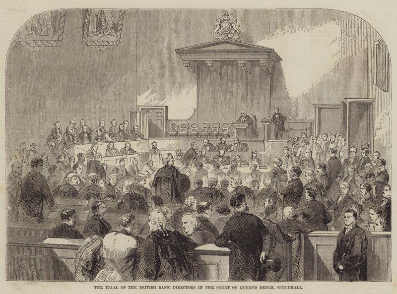 El juicio de los directores del Banco Británico en el Tribunal de la Reina, Guildhall de Julian Portch