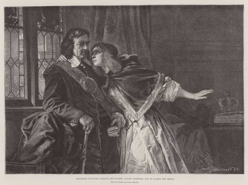 Elizabeth Claypole advirtiendo a su padre, Oliver Cromwell, que no acepte la corona de Julius Friedrich Anton Schrader