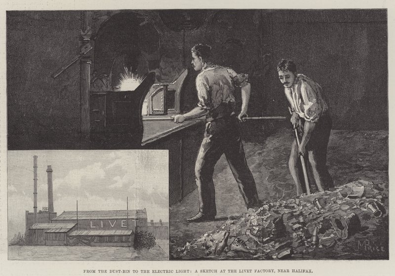 Desde el cubo de basura hasta la luz eléctrica, un boceto en la fábrica de Livet, cerca de Halifax de Julius Mandes Price