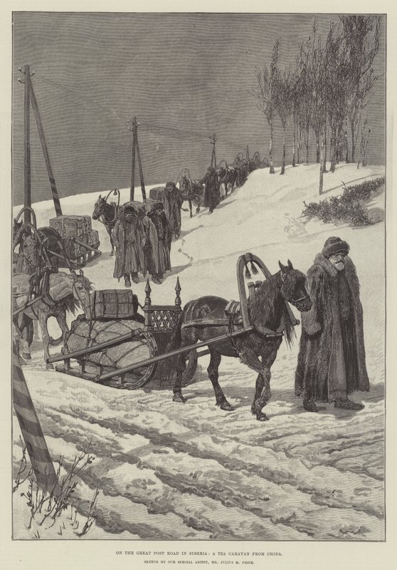 En la Gran Carretera Postal en Siberia, una caravana de té de China de Julius Mandes Price