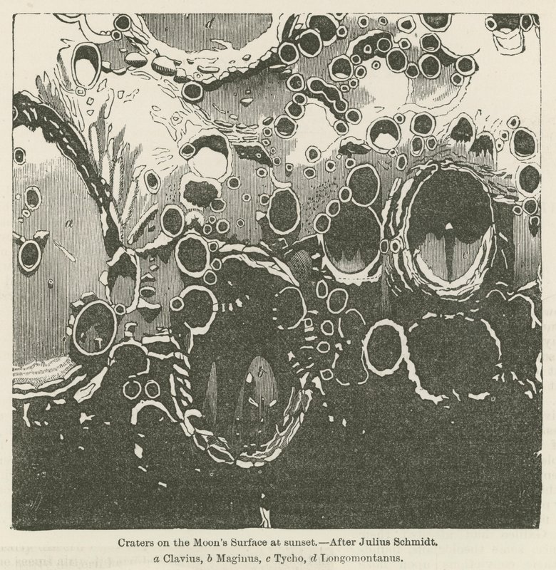 Cráteres en la superficie de la Luna al atardecer de Julius or Jules Schmidt