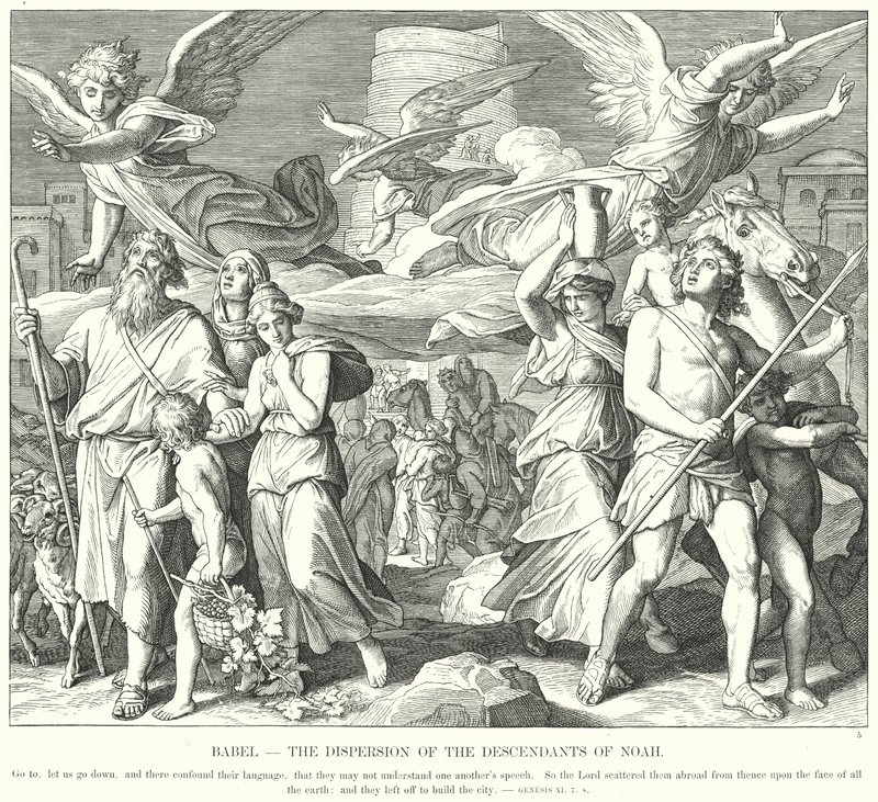 Babel, la Dispersión de los Descendientes de Noé (grabado) de Julius (after) Schnorr von Carolsfeld